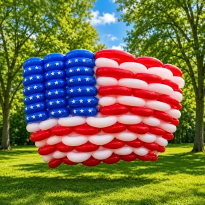 American flag balloon sculpture created by a Long Island balloon twister.