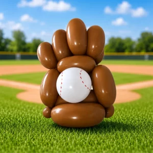Balloon baseball glove with baseball created by a Long Island balloon twister.