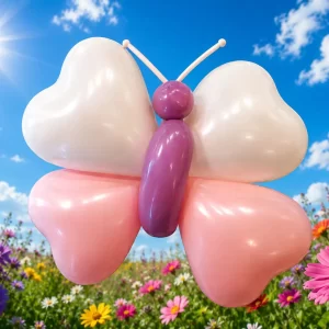 Pink, white and purple balloon butterfly created by Daisy’s Art and Magic, a balloon twister serving Long Island and Queens, NY.