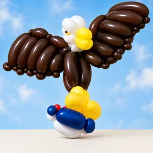 Elaborate balloon eagle sculpture created by a Long Island balloon twister.