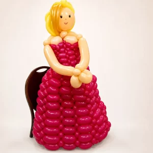 Balloon girl in an elaborate pink dress created by a Long Island balloon twister.