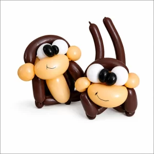 Two playful balloon monkeys created for kids parties by a Long Island balloon twister.